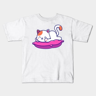 Cute Cat Laying On Pillow Cartoon Kids T-Shirt